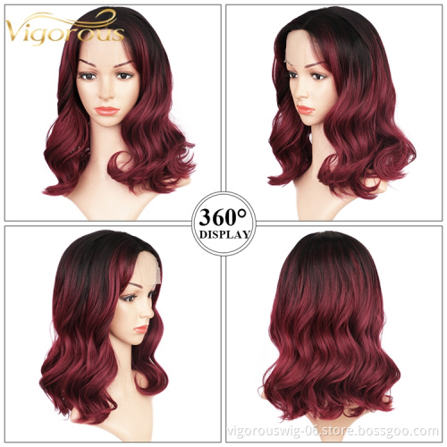 Vigorous wholesale ombre for black women cosplay lace front mix with high quality wavy curly wigs hair synthetic wig